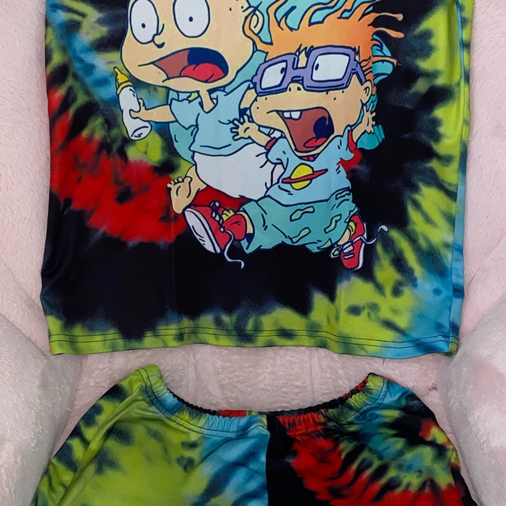 Colorful Cartoon Graphic Tank and Shorts Set